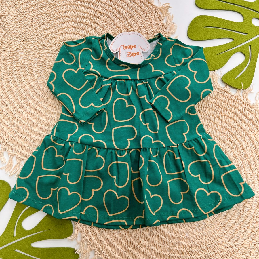  Inverno 2025 - Vestido Manga Longa Corações - Verde